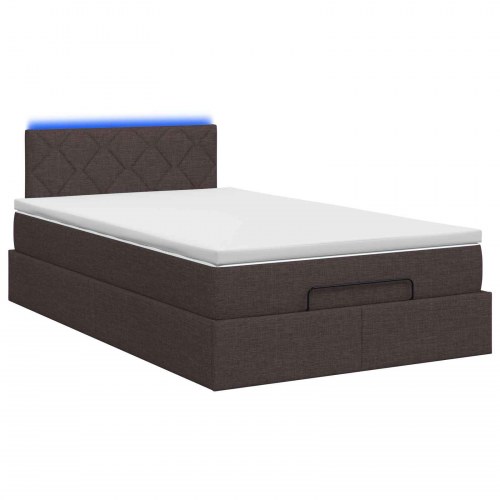 Ottoman seng med madras og LED mørk brun 120 x 190 cm stof