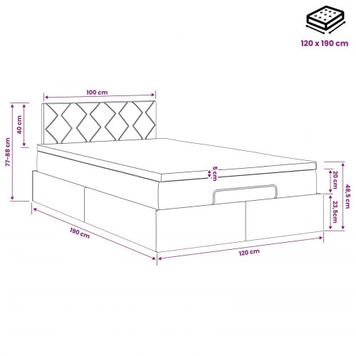 Ottoman seng med madras og LED mørk brun 120 x 190 cm stof
