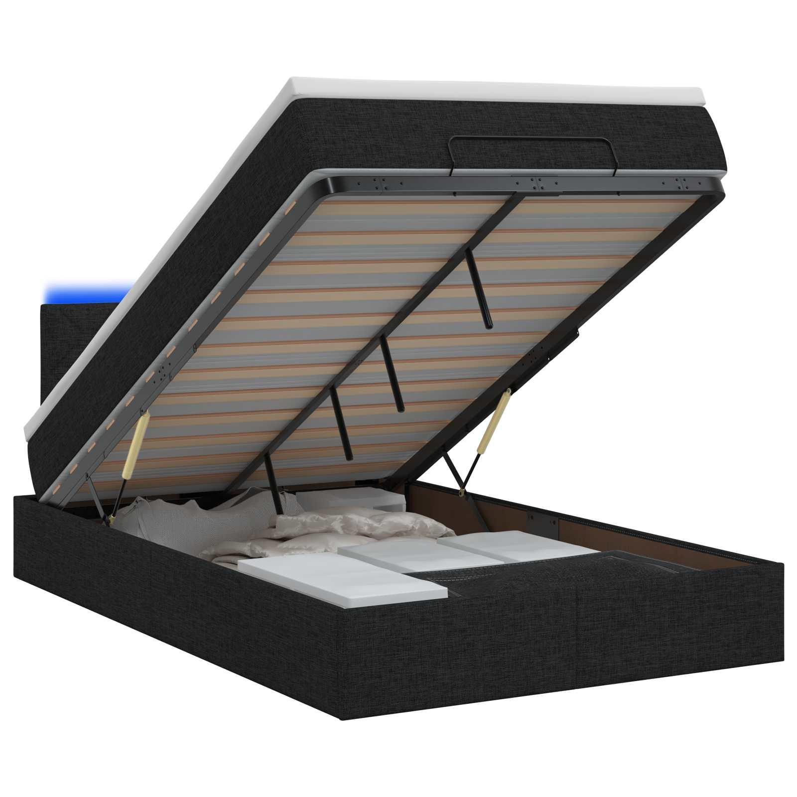 Ottoman seng med madras og LED lys 120 x 190 cm - sort stof