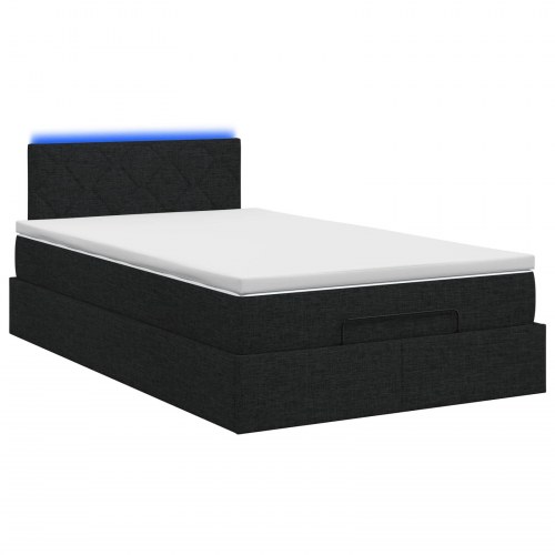 Ottoman seng med madras og LED lys 120 x 190 cm - sort stof