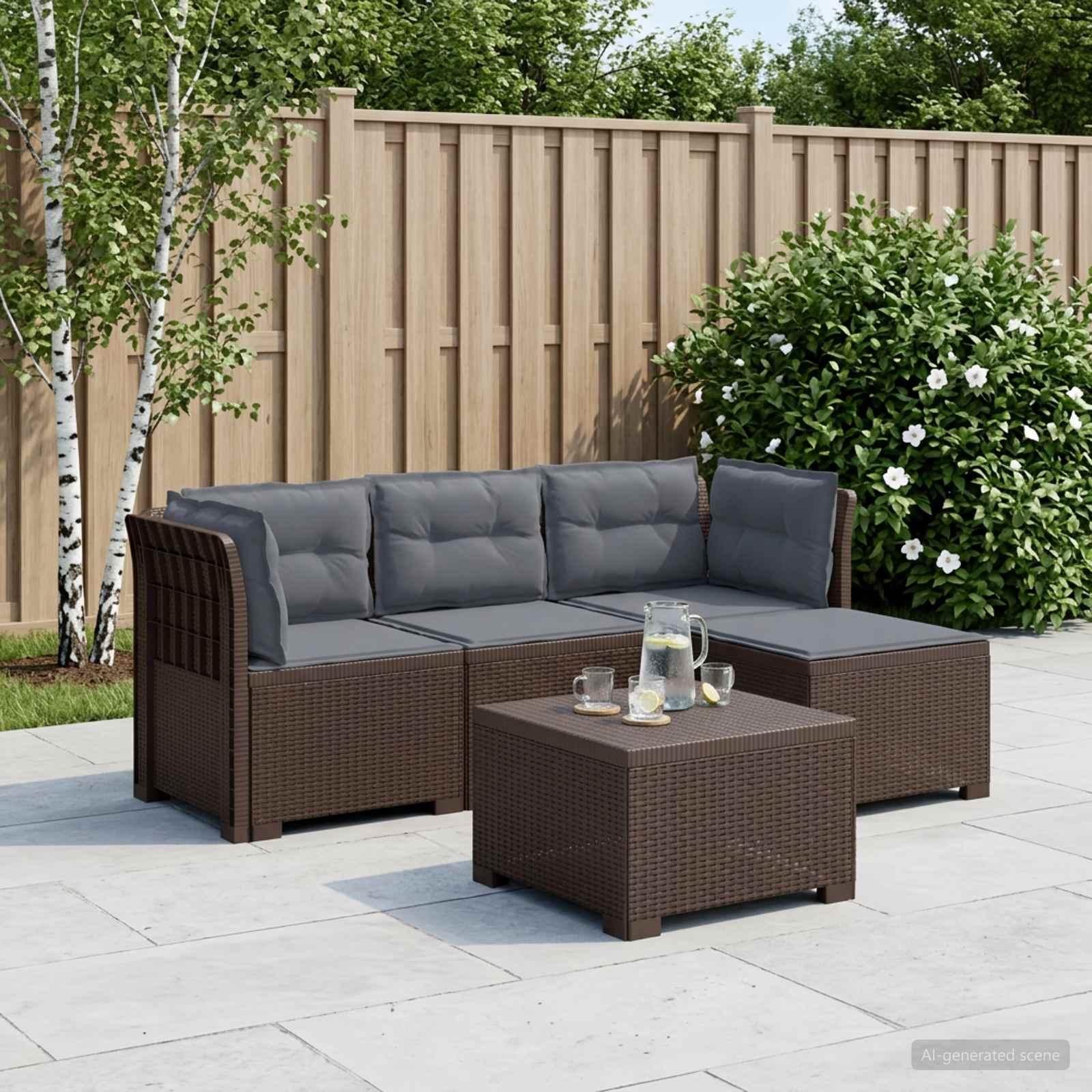 4-personers have sofa med hynder i rattan look PP brun