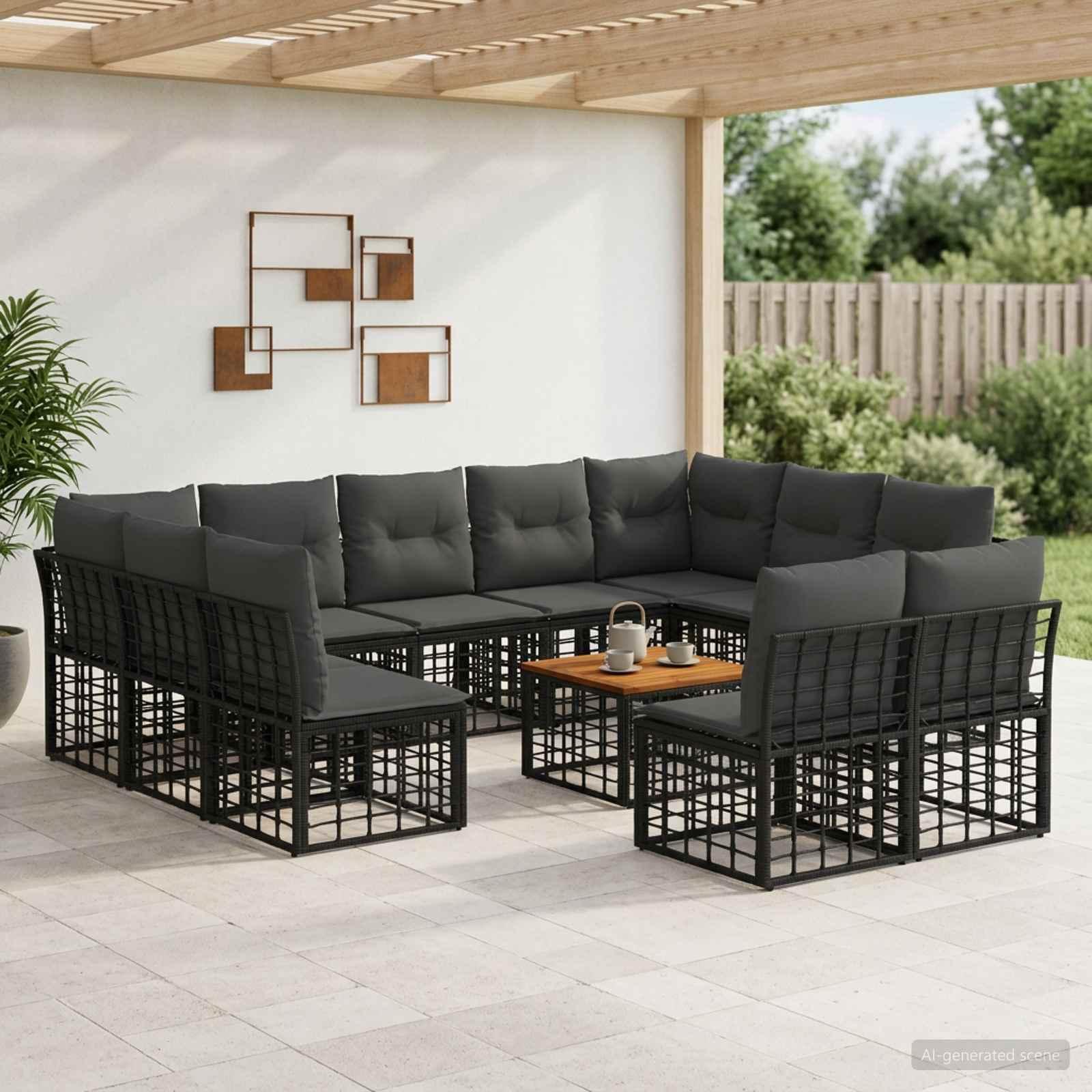 Udendørs sofagruppe 12 stk. i sort og mørkegrå polyester