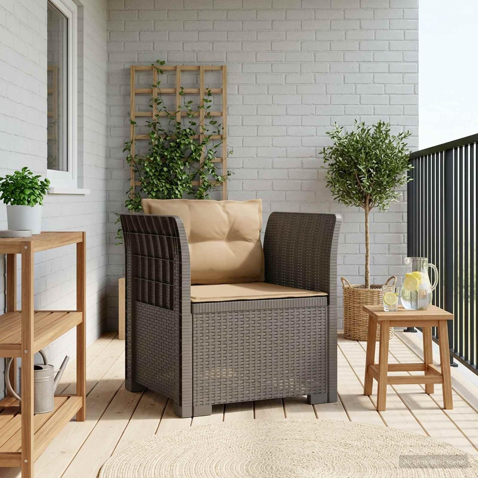 vidaXL 1-personers Lænestol med Pudefyld Rattan Look PP Lysegrå