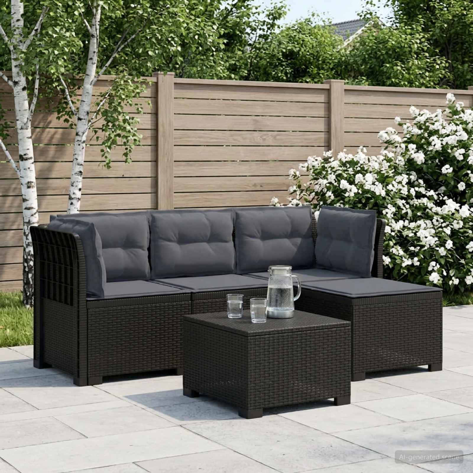 4-personers havesofa med hynder i rattan-look, PP, antracit