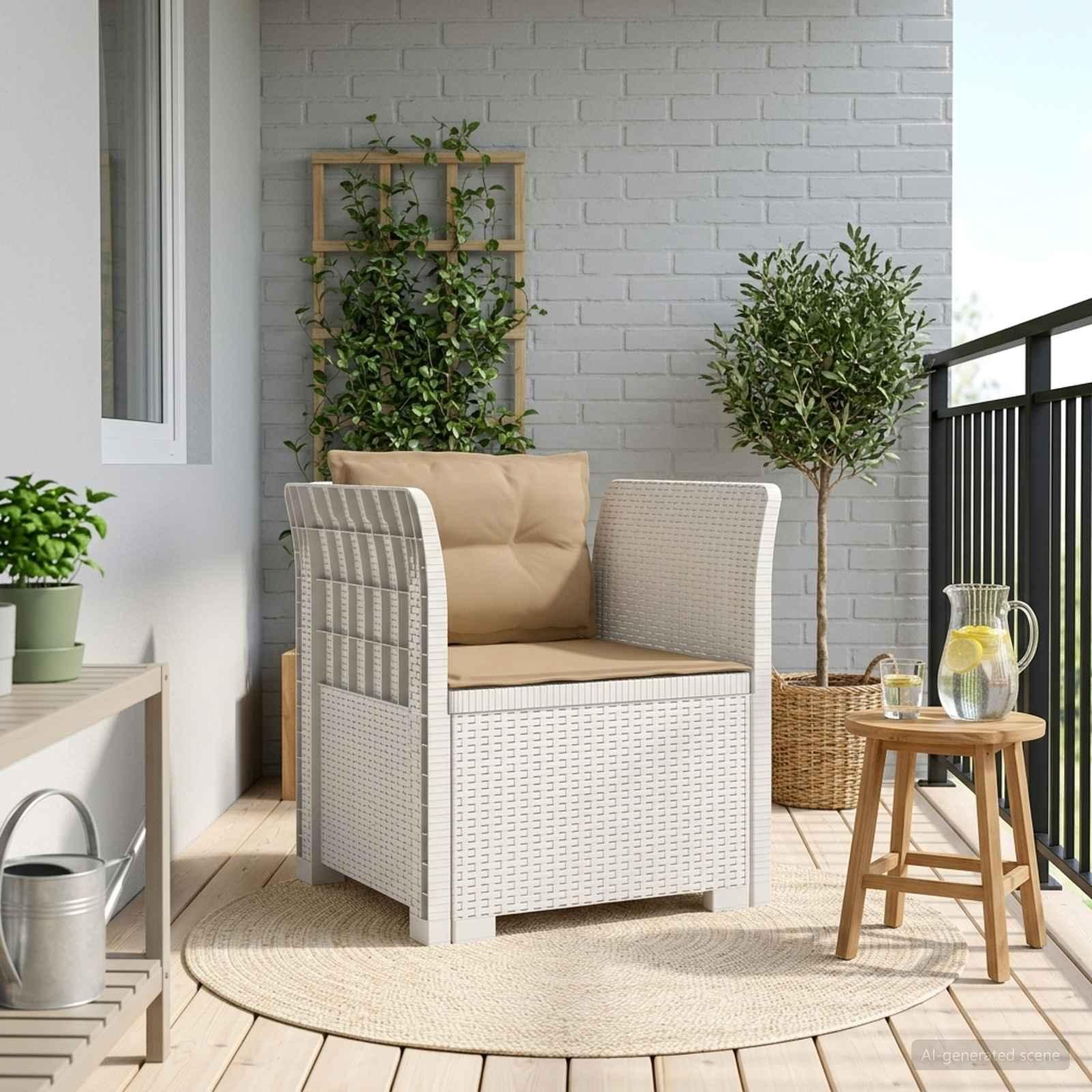 vidaXL 1-personers Lænestol med Pudefyld Rattan Look PP Hvid