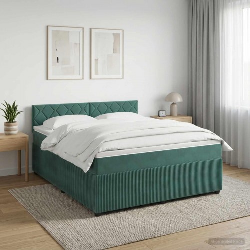 Boxmadras seng med topmadras 140 x 200 cm i mørkegrøn fløjl