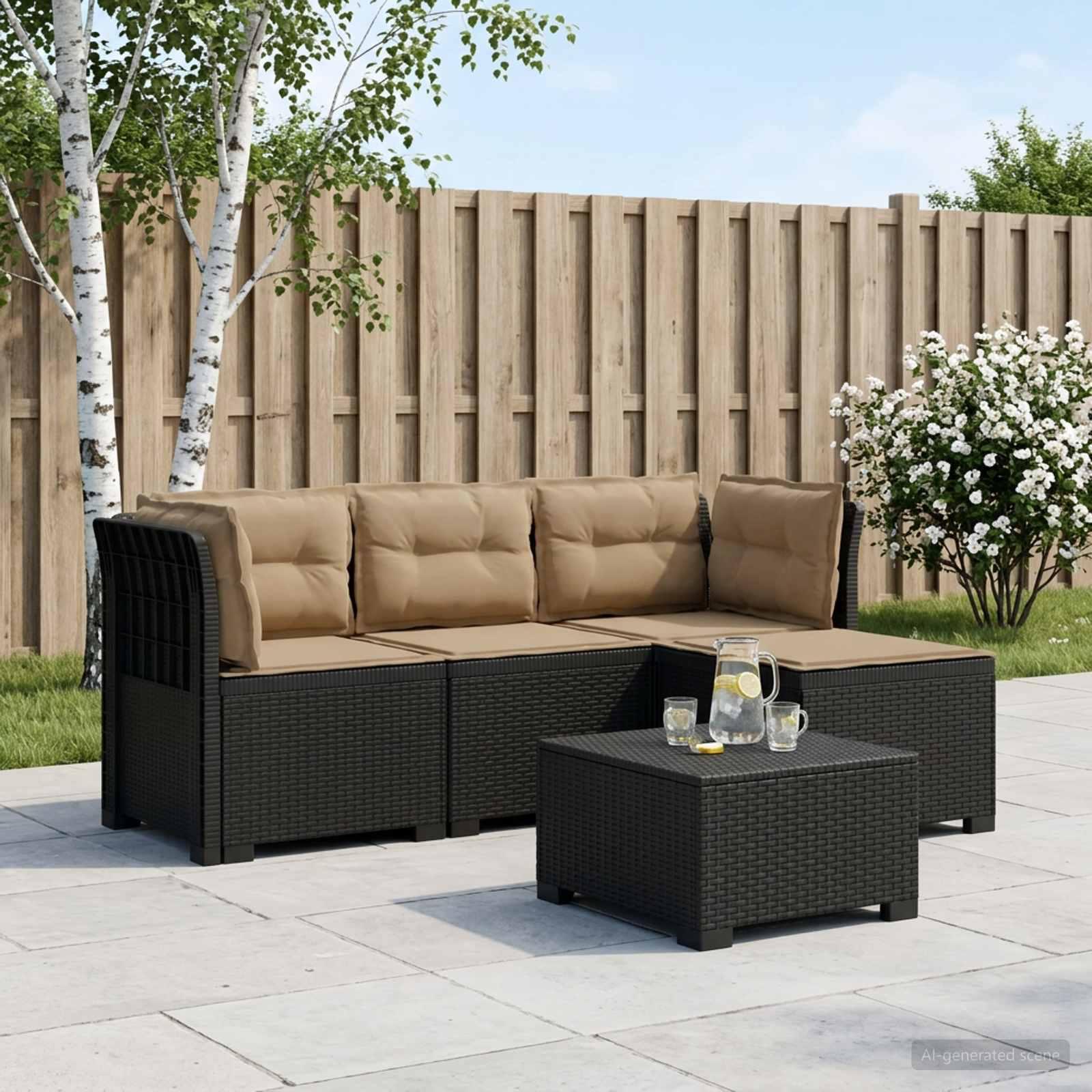 4-personers havesofa loungesæt med hynder i rattan look PP antracit