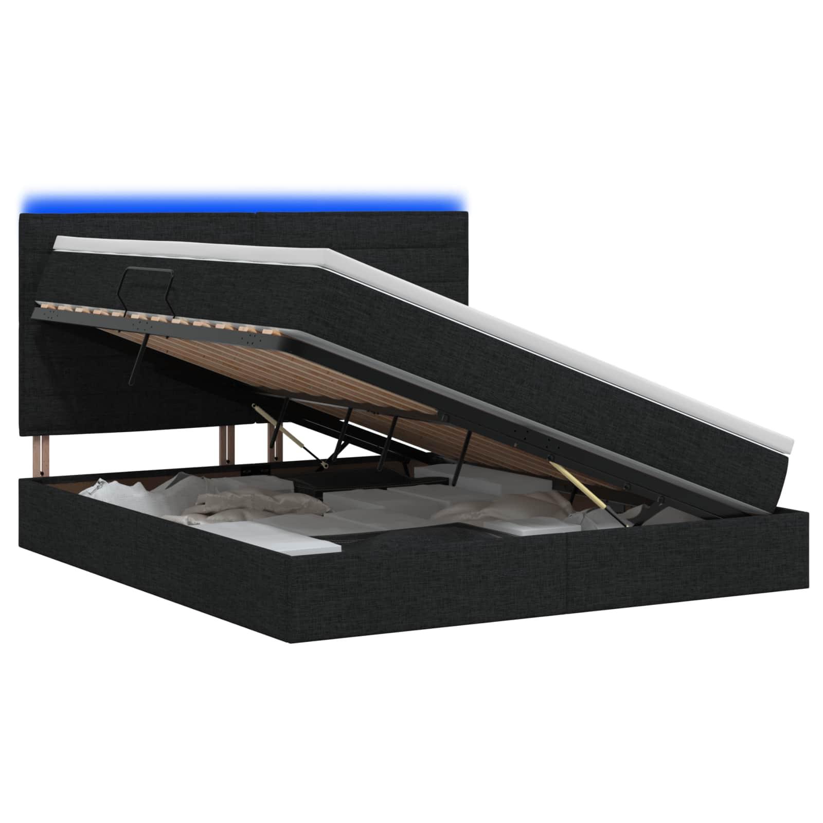 vidaXL LED opbevarings seng med madras Sort 160 x 200 cm Stof