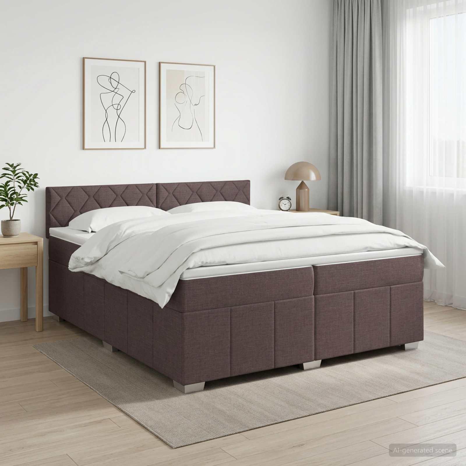 Boxmadras med topmadras 200 x 200 cm mørk brun stof
