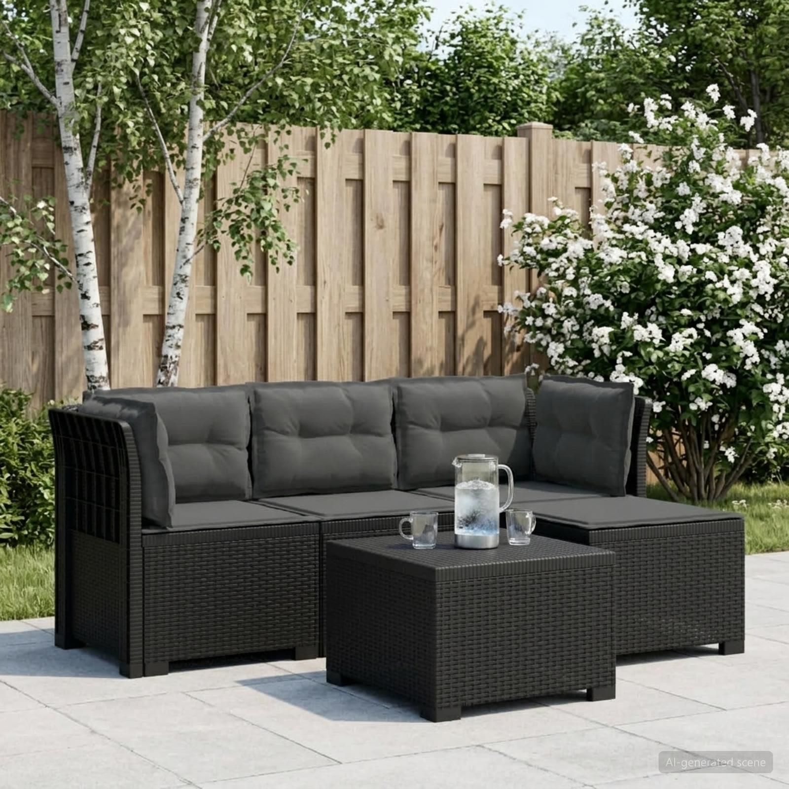 4-personers havesofa loungesæt med hynder i rattan-look, PP, antracit