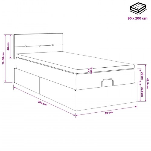 Ottoman seng med madras 90 x 200 cm i mørkegrå fløjl