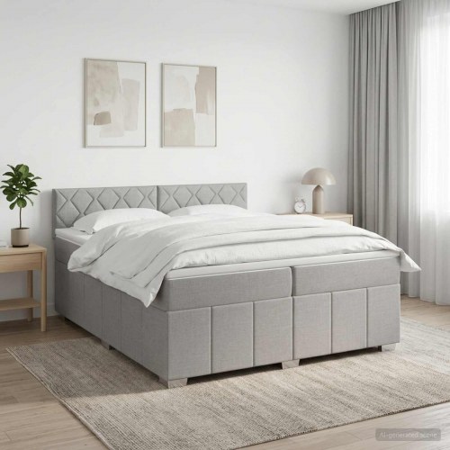 Boxmadras med topmadras 200 x 200 cm lysegrå stof