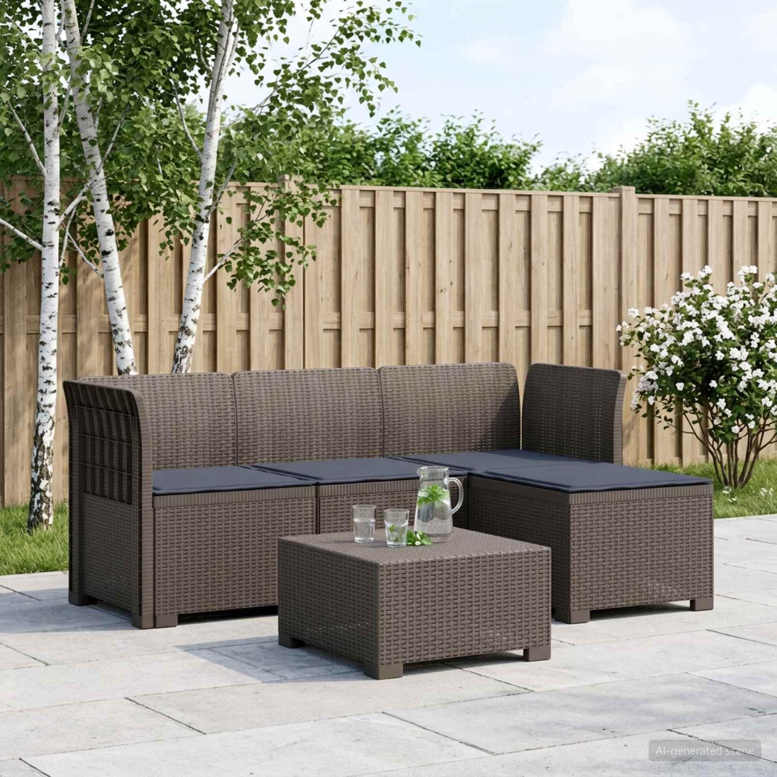 vidaXL 4-personers Have Sofa med Hynder Rattan Look PP Lysegrå