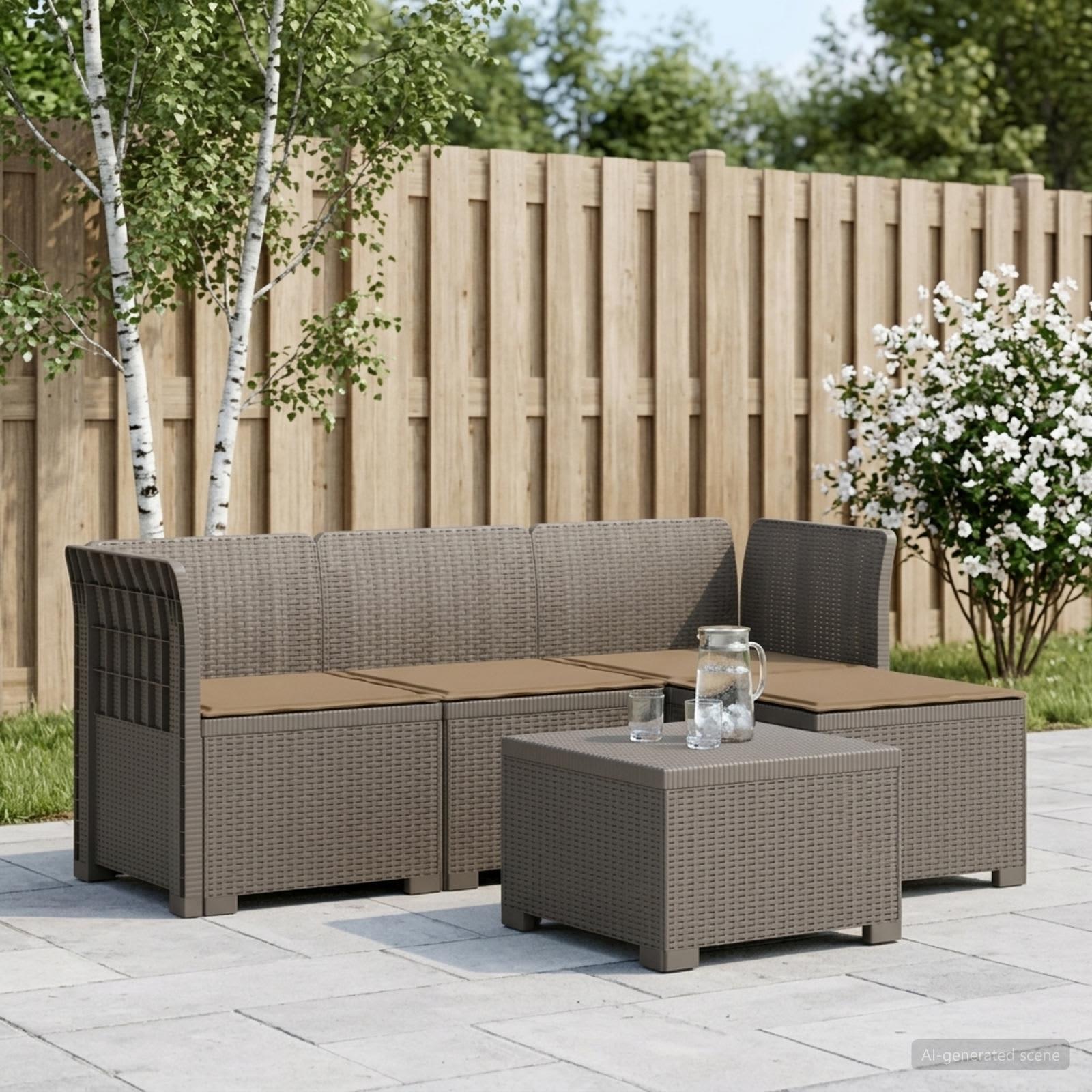 vidaXL 4-personers Have Sofa med Hynder Rattan Look PP Lysegrå