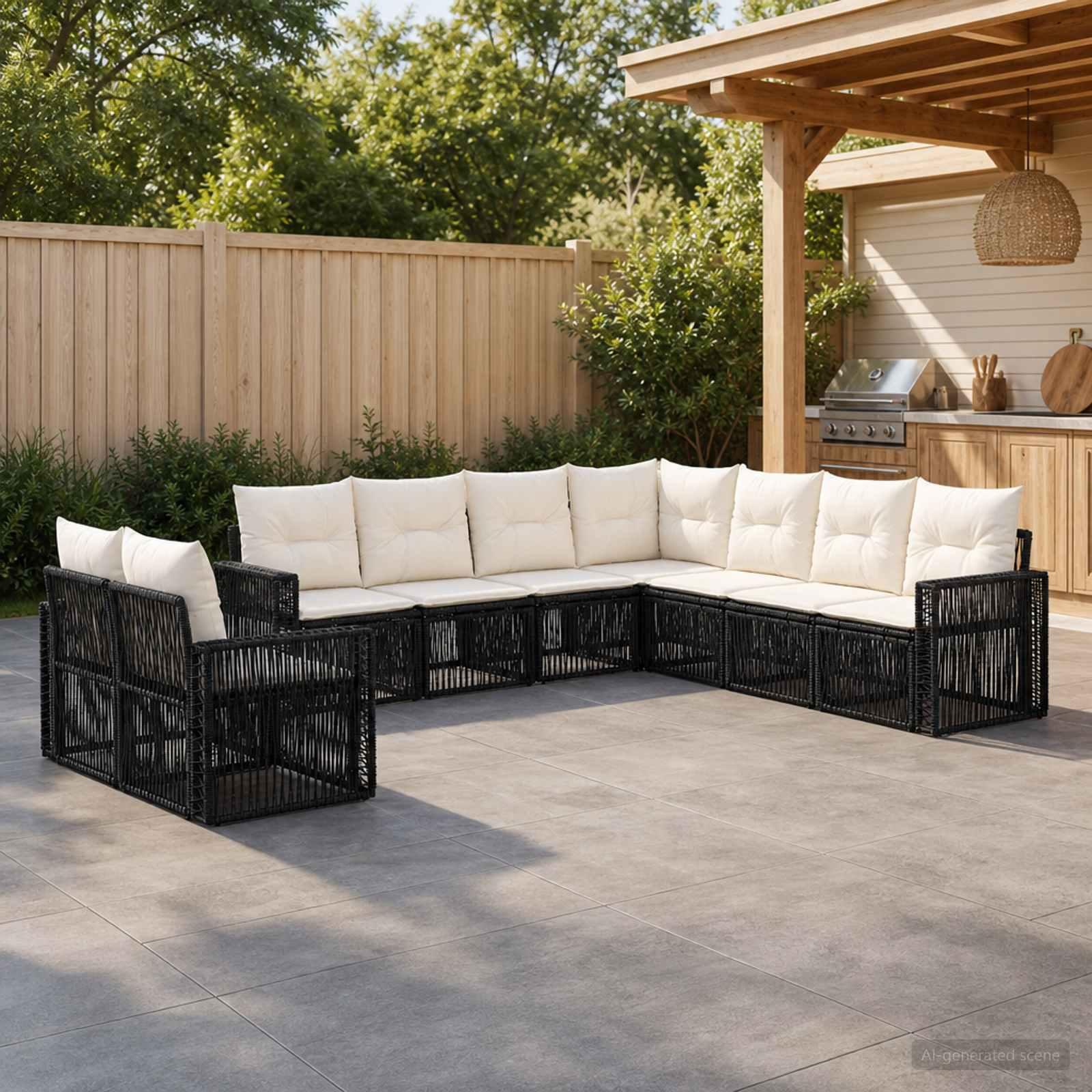 vidaXL Havesofa Sæt 9 stk. Sort og Cremehvid polyrattan