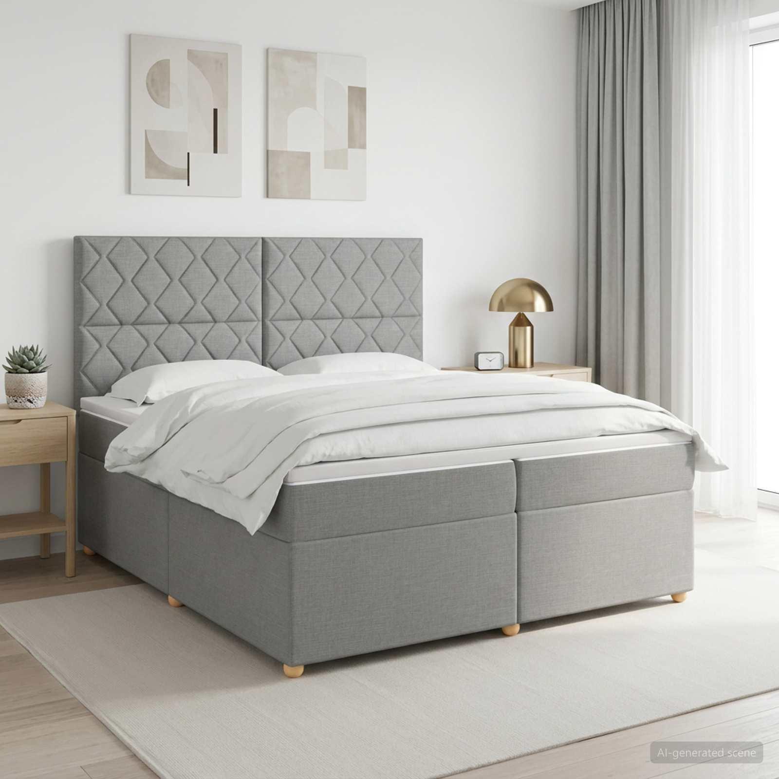 Boxmadras med topmadras 200 x 200 cm lysegrå stof