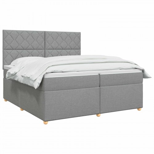Boxmadras med topmadras 200 x 200 cm lysegrå stof