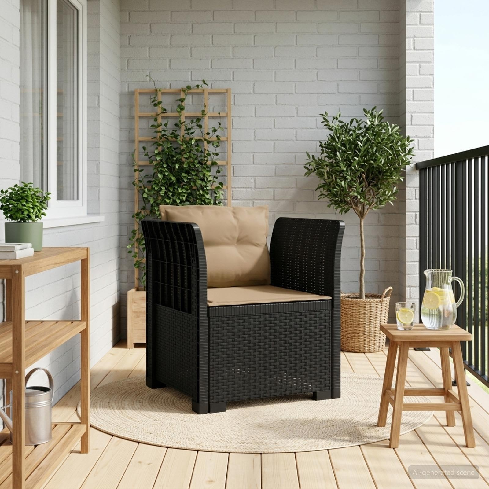 vidaXL 1-personers Lænestol med Pudefyld Rattan Look PP Antracit