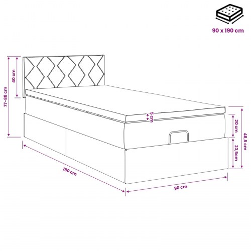 Ottoman seng med madras og LED lys 90 x 190 cm mørk brun stof