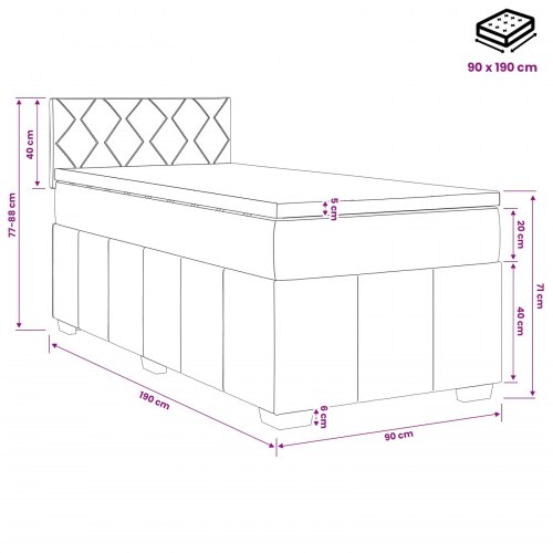 Boxmadras seng med topmadras og LED mørkegrå 90 x 190 cm