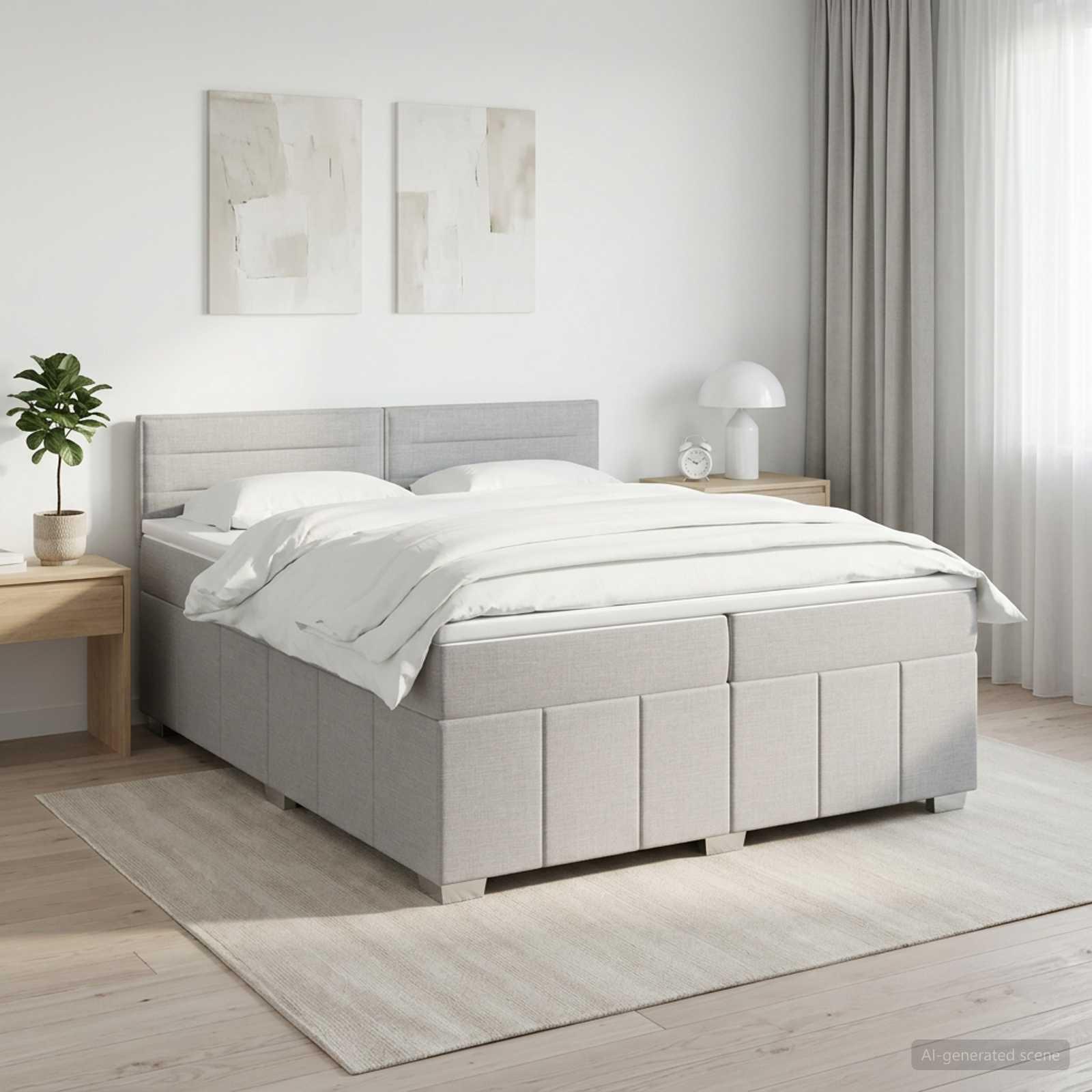 Kontinentalseng med madras og topmadras 200 x 200 cm lysegrå stof