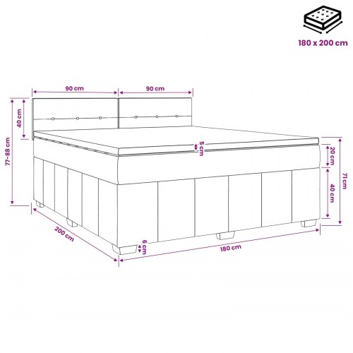 Boxmadras med topmadras og hovedgærde 180 x 200 cm sort stof