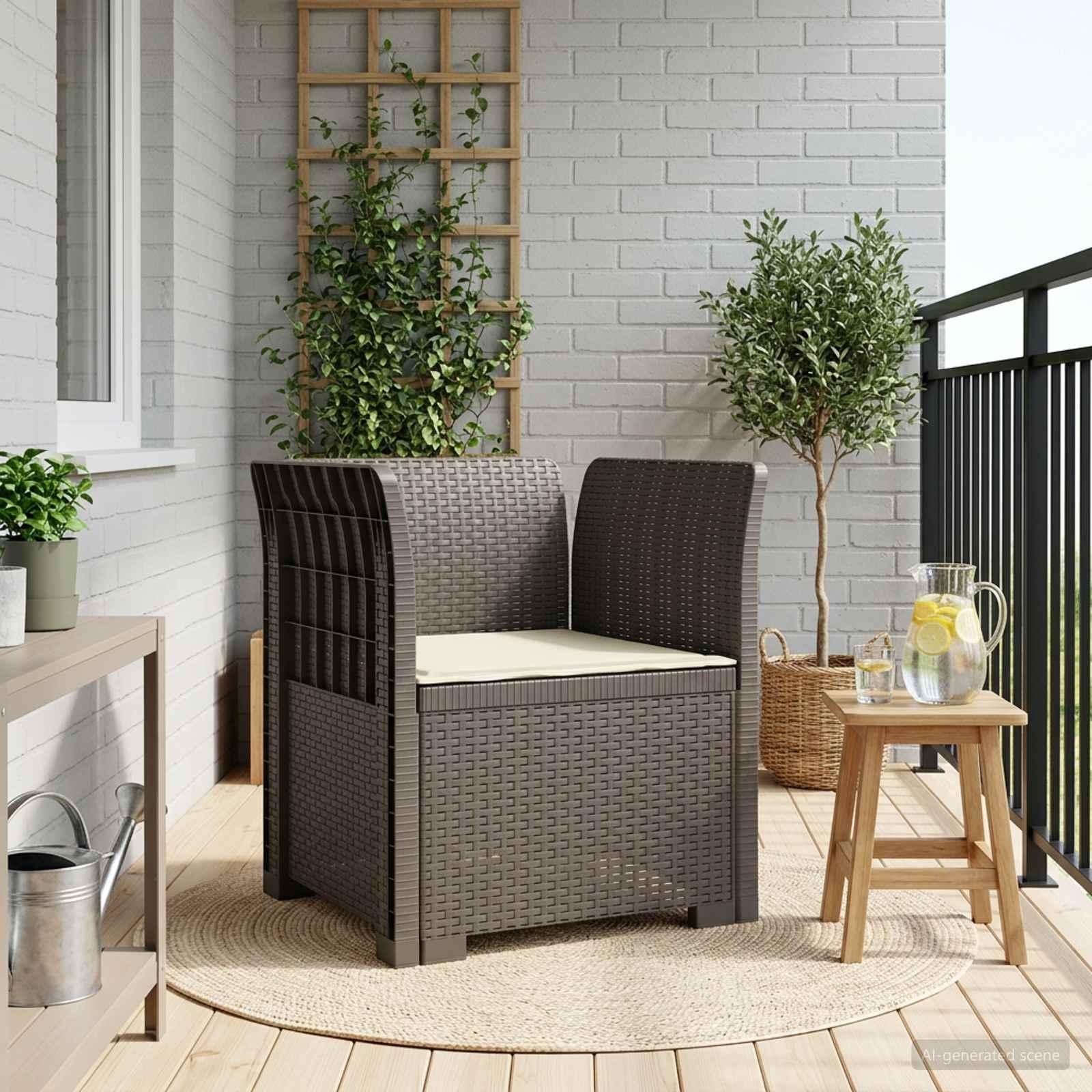 1-personers lænestol med pude i rattan-look PP, lysegrå