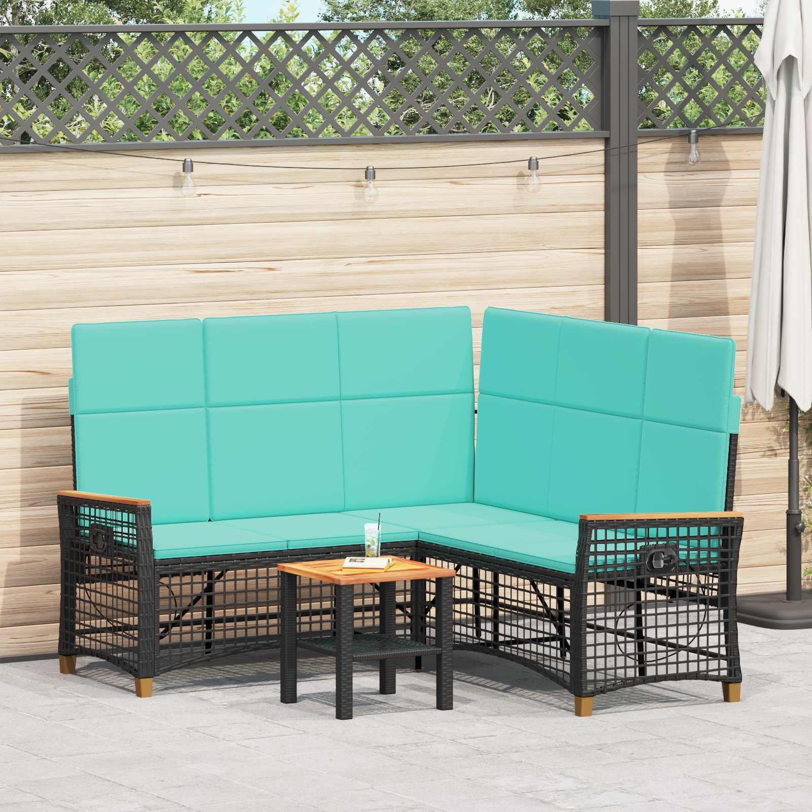 Havemøbel-set med reclining sofa 5 sæder sort og turkis