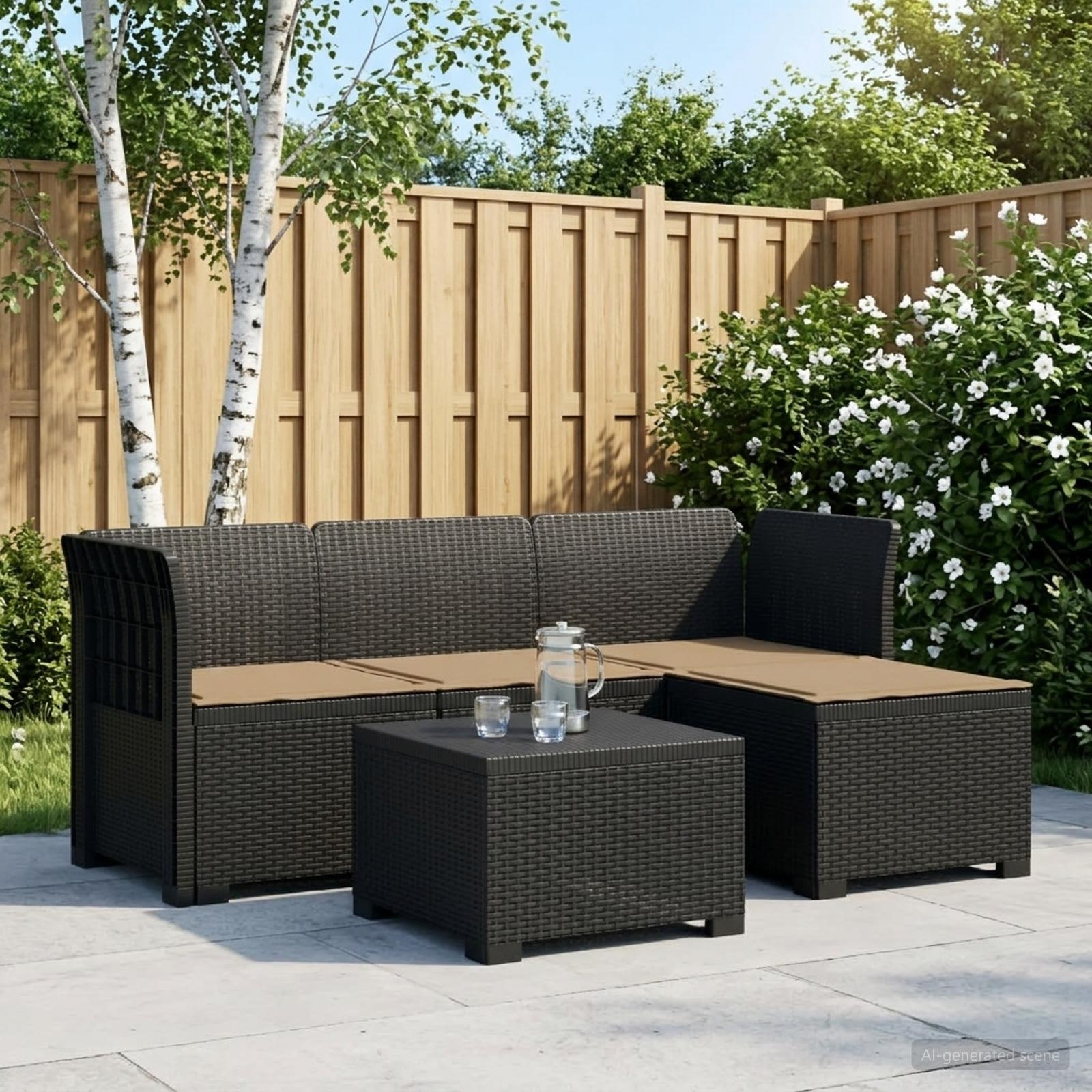 4-personers have sofa med hynder i rattan look PP antracit