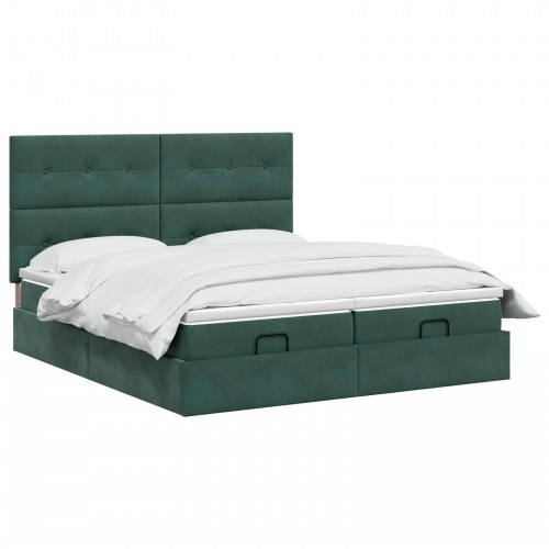 Ottoman seng med madras og LED 200 x 200 cm mørkegrøn velour