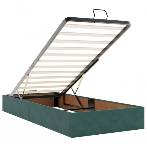 Ottoman seng med madras og LED 200 x 200 cm mørkegrøn velour