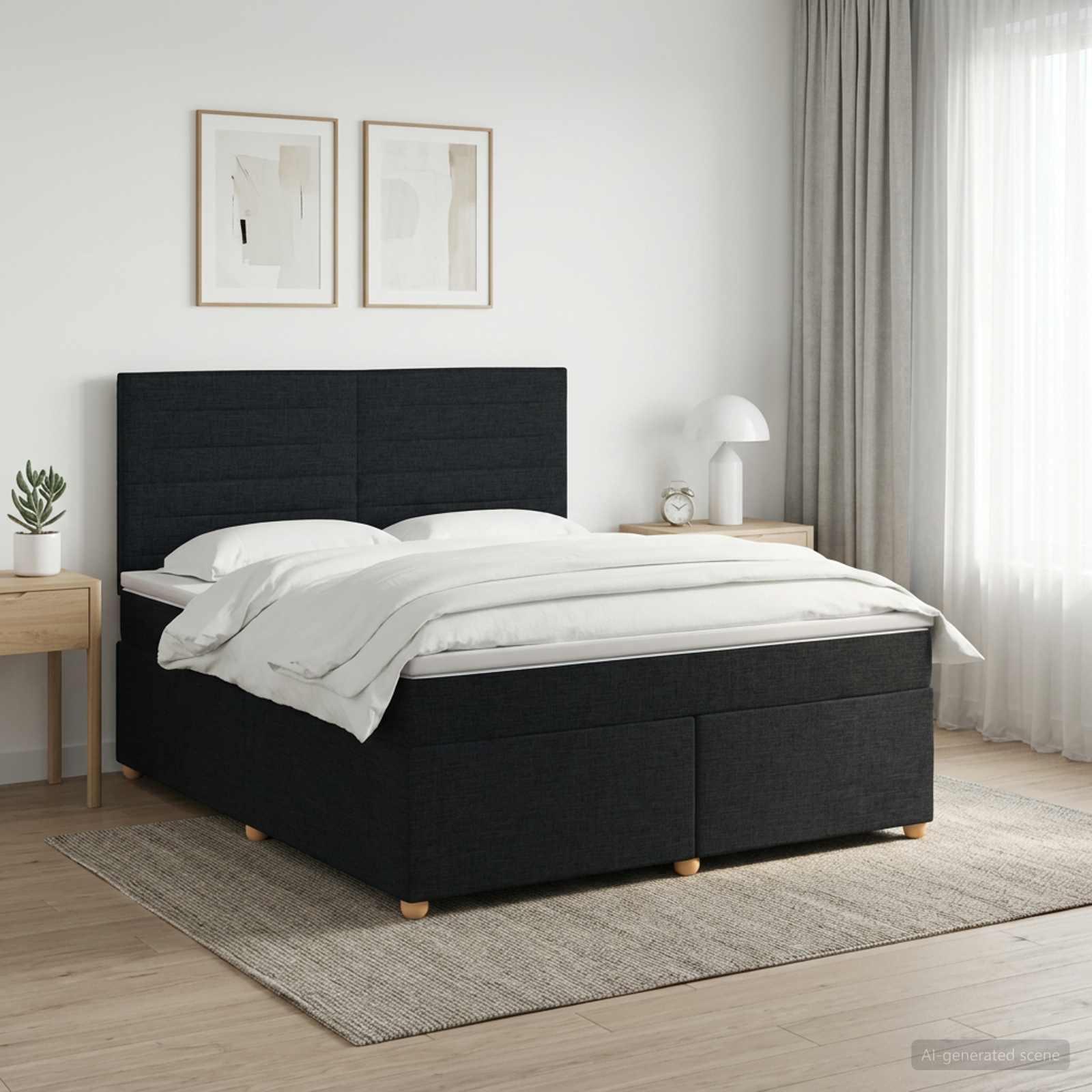 Boxmadras seng med topmadras og hovedgærde 180 x 200 cm - sort stof