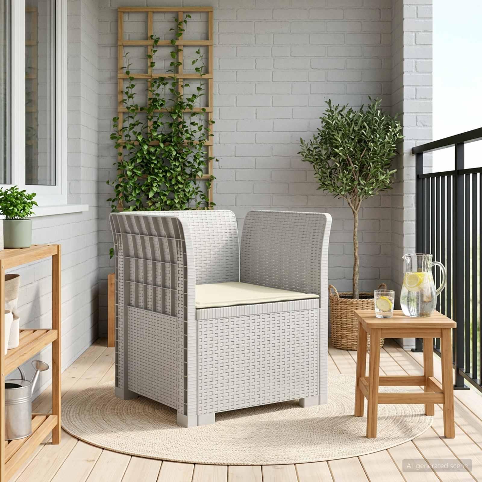 1-personers lænestol med pude i rattan look PP hvid