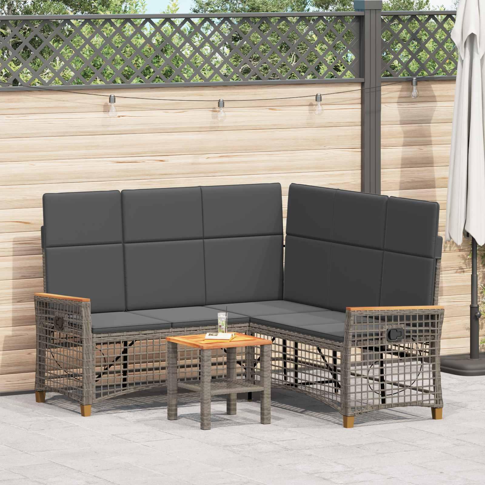 Havemøbel-set med reclining sofa 5 sæder grå og mørkegrå