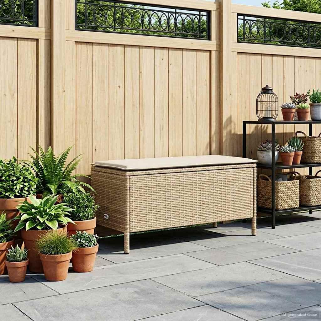 Havepuf med pude beige og creme 80 x 38 x 42 cm i PE-rattan