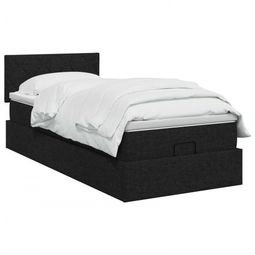 Ottoman seng med madras og LED sort 80 x 200 cm stof