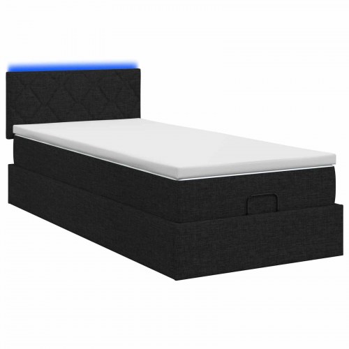 Ottoman seng med madras og LED sort 80 x 200 cm stof