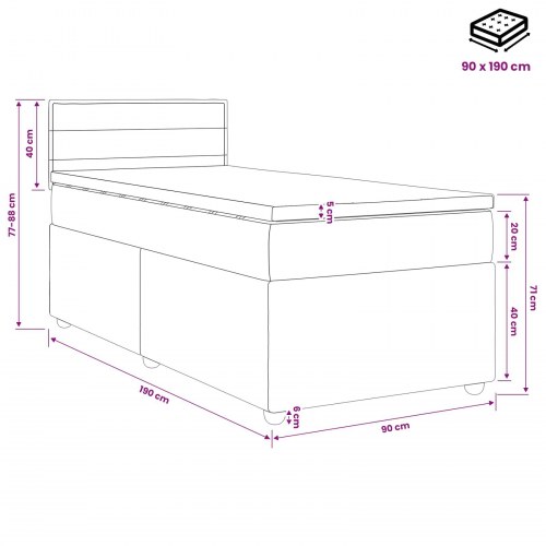 Boxmadras med topmadras og justerbar hovedgavl 90 x 190 cm mørk brun