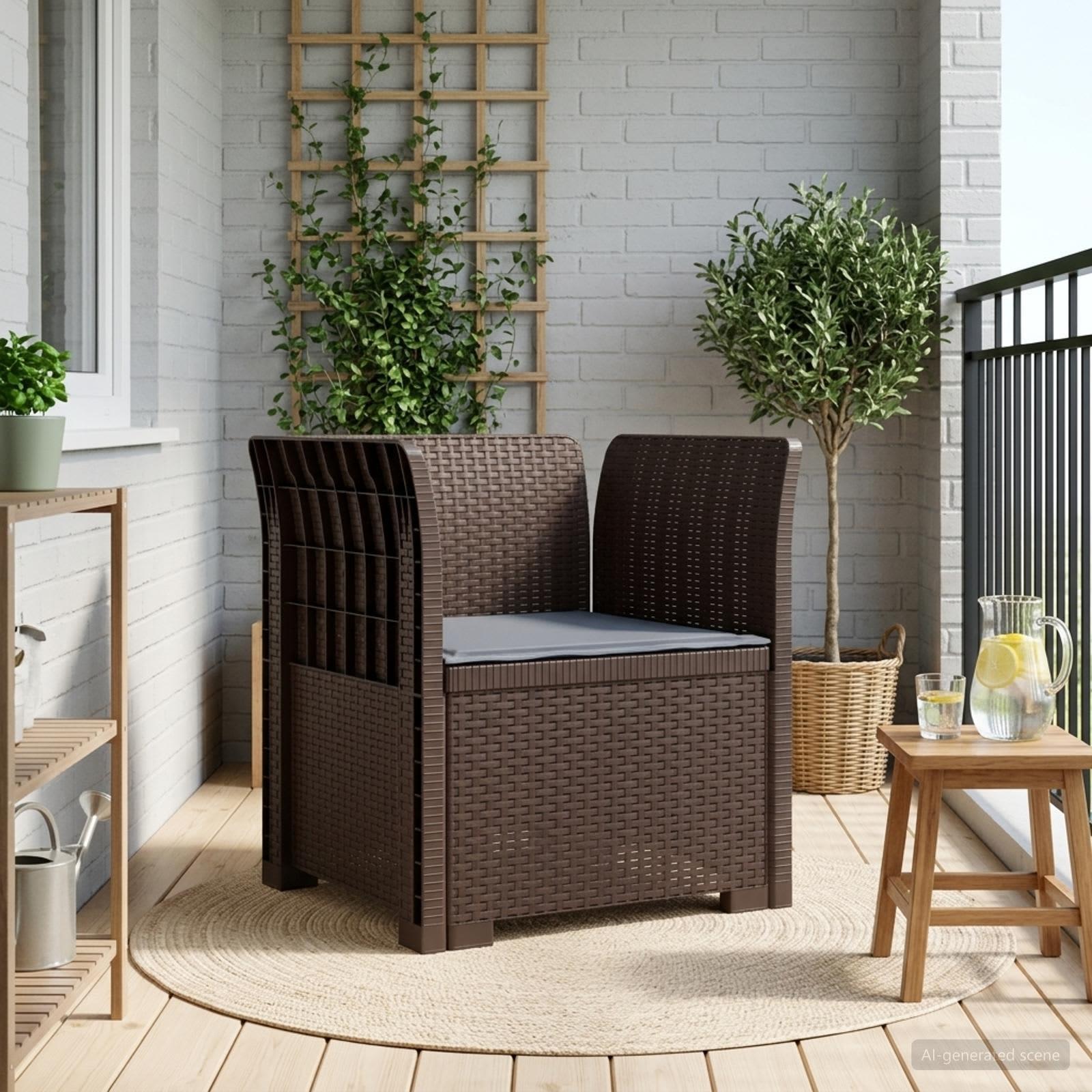 vidaXL 1-personers Lænestol med Pude Rattan Look PP Brun