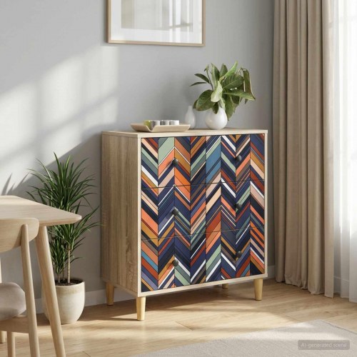 Skuffeskab OMMEN med geometrisk print 66 x 36,5 x 75 cm - Sonoma-eg