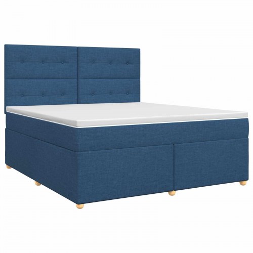 Boxmadras seng med topmadras og hovedgærde 160 x 200 cm - blå stof