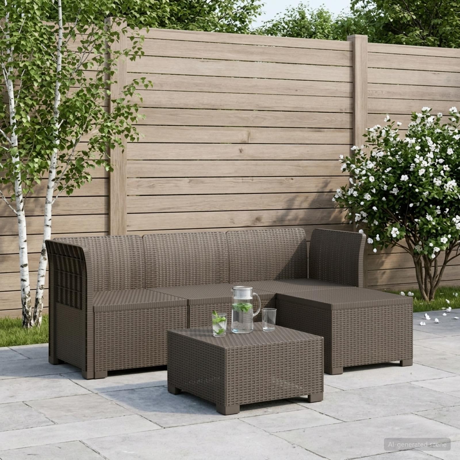 vidaXL 4-personers Have Sofa Rattan Look PP Lysegrå