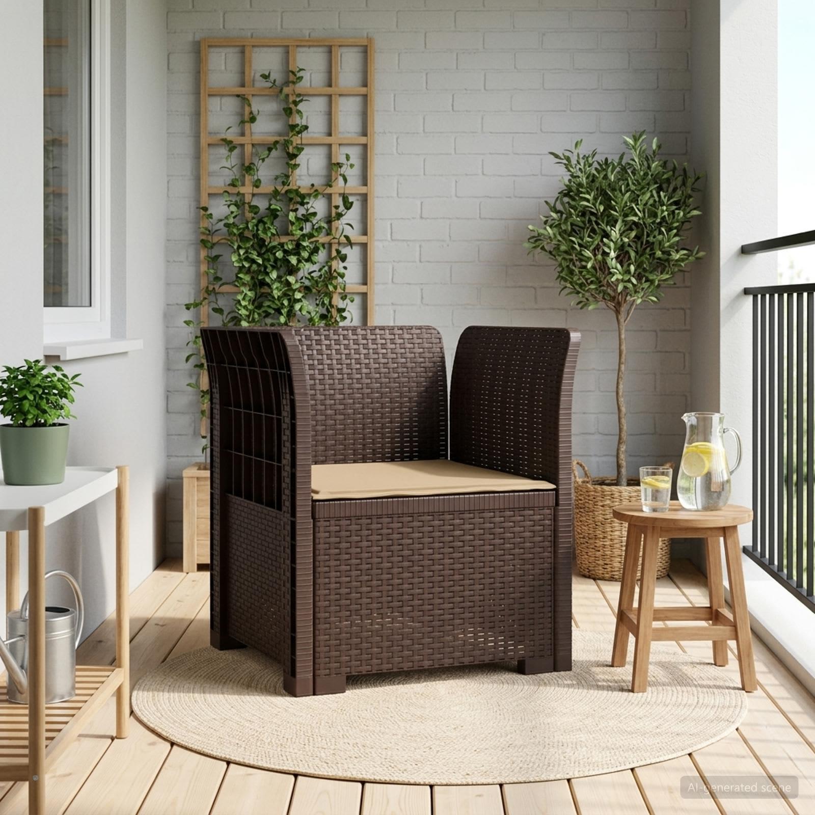 vidaXL 1-personers Lænestol med Pude Rattan Look PP Brun