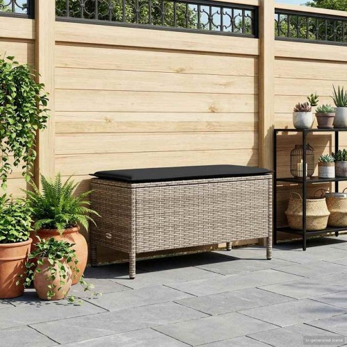 Havepuf med pude grå/mørkegrå 80 x 38 x 45 cm i PE-rattan