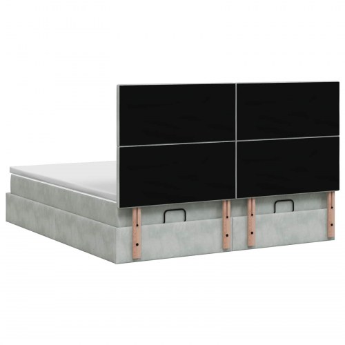 Ottoman seng med madras og LED 200 x 200 cm - lysegrå velour