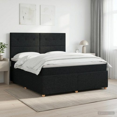 Boxmadras seng 180 x 200 cm med topmadras og justerbart hovedgærde - sort stof