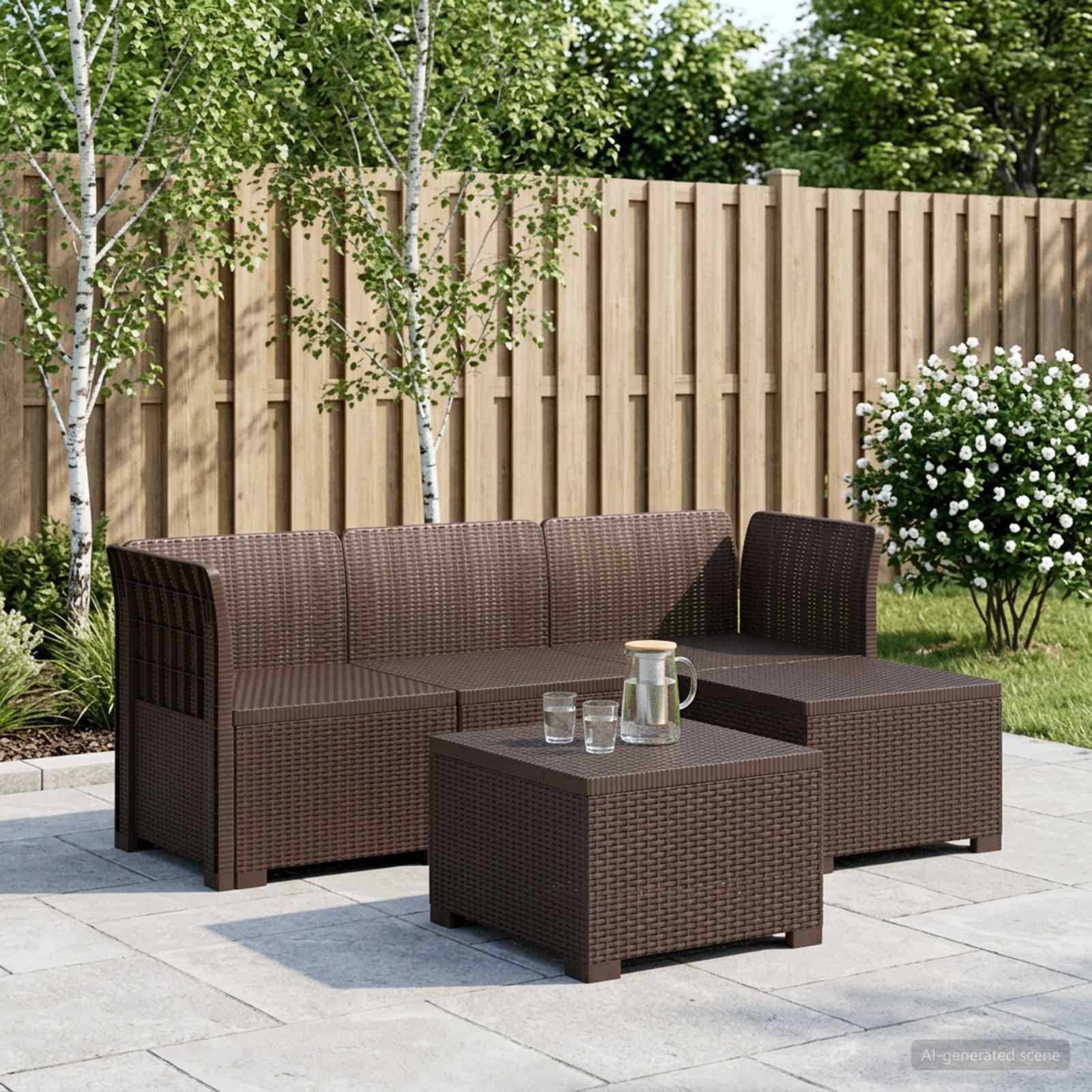 vidaXL 4-personers Have Sofa Rattan Look PP Brun