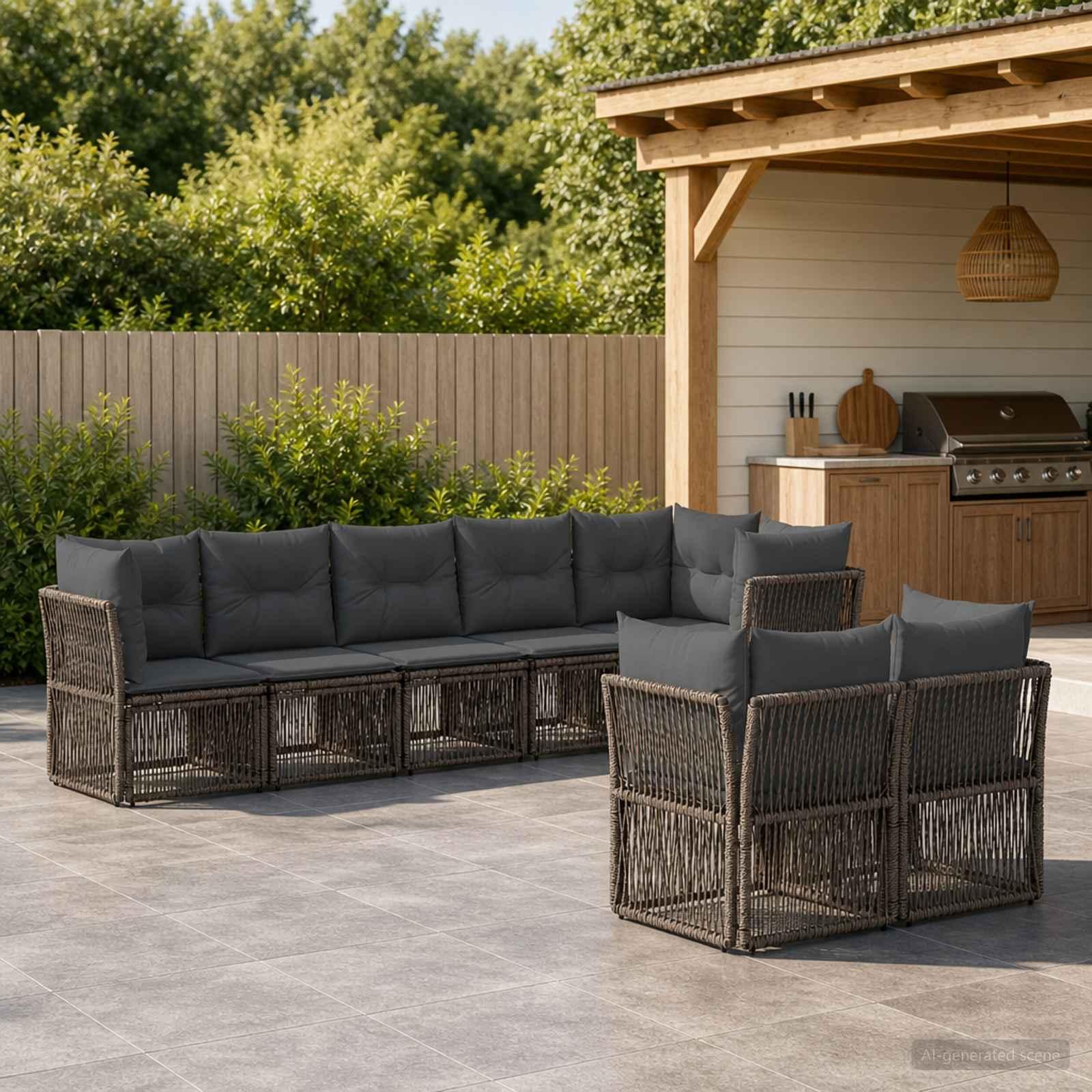 Havesofa sæt 8 stk. i grå polyrattan til terrasse