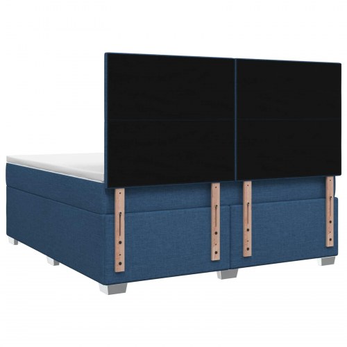 Boxmadras med topmadras og justerbart hovedgærde 140 x 190 cm - blå stof