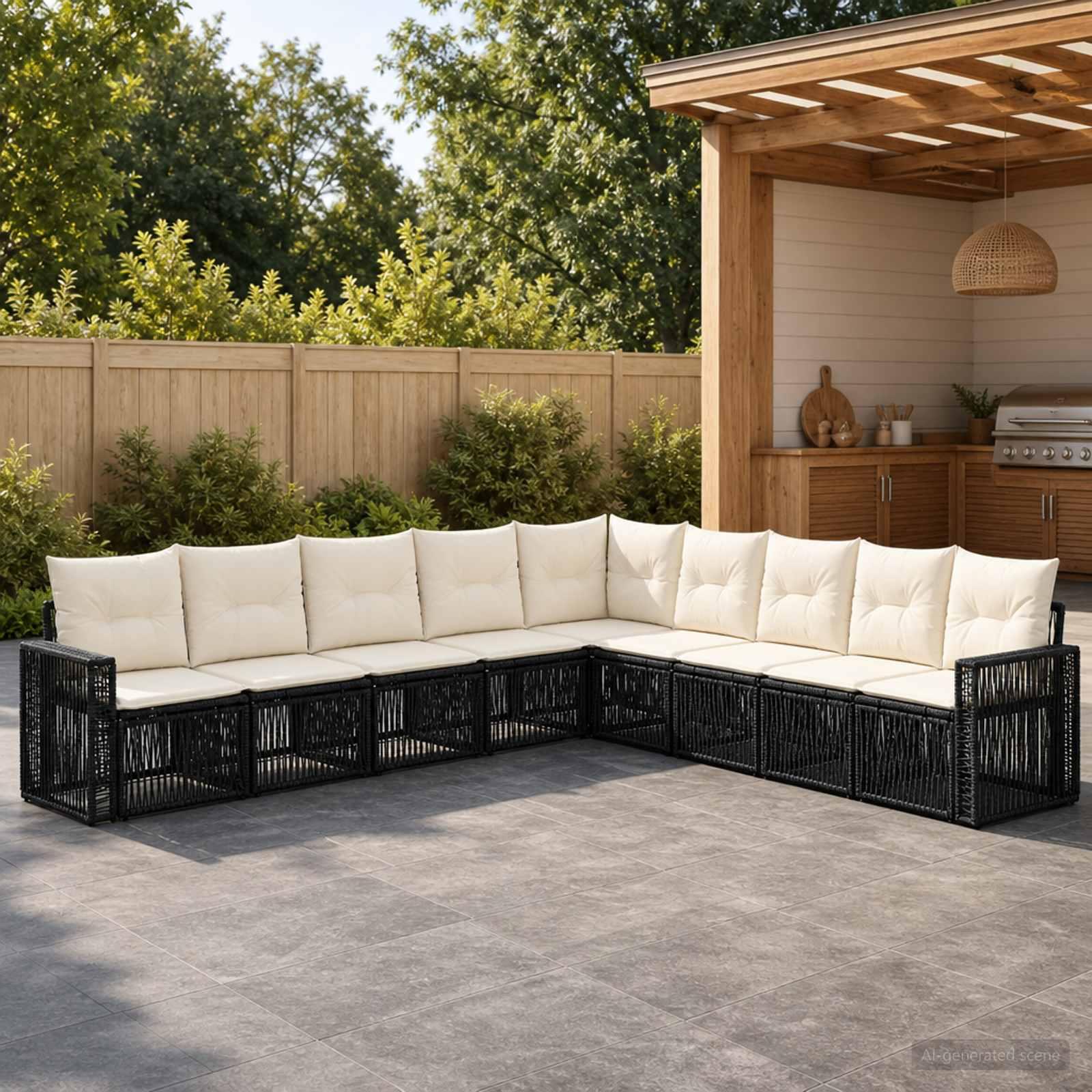 vidaXL Havesofa Sæt 9 stk. Sort og Cremehvid polyrattan